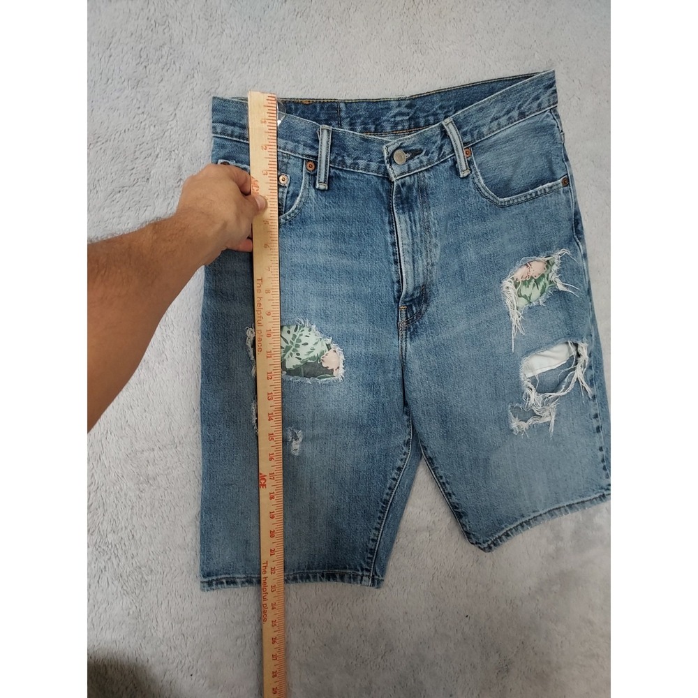 Levis Jean Shorts Mens 30 569 Loose Fit Denim Jorts Distressed Destroyed Blue - Picture 10 of 12